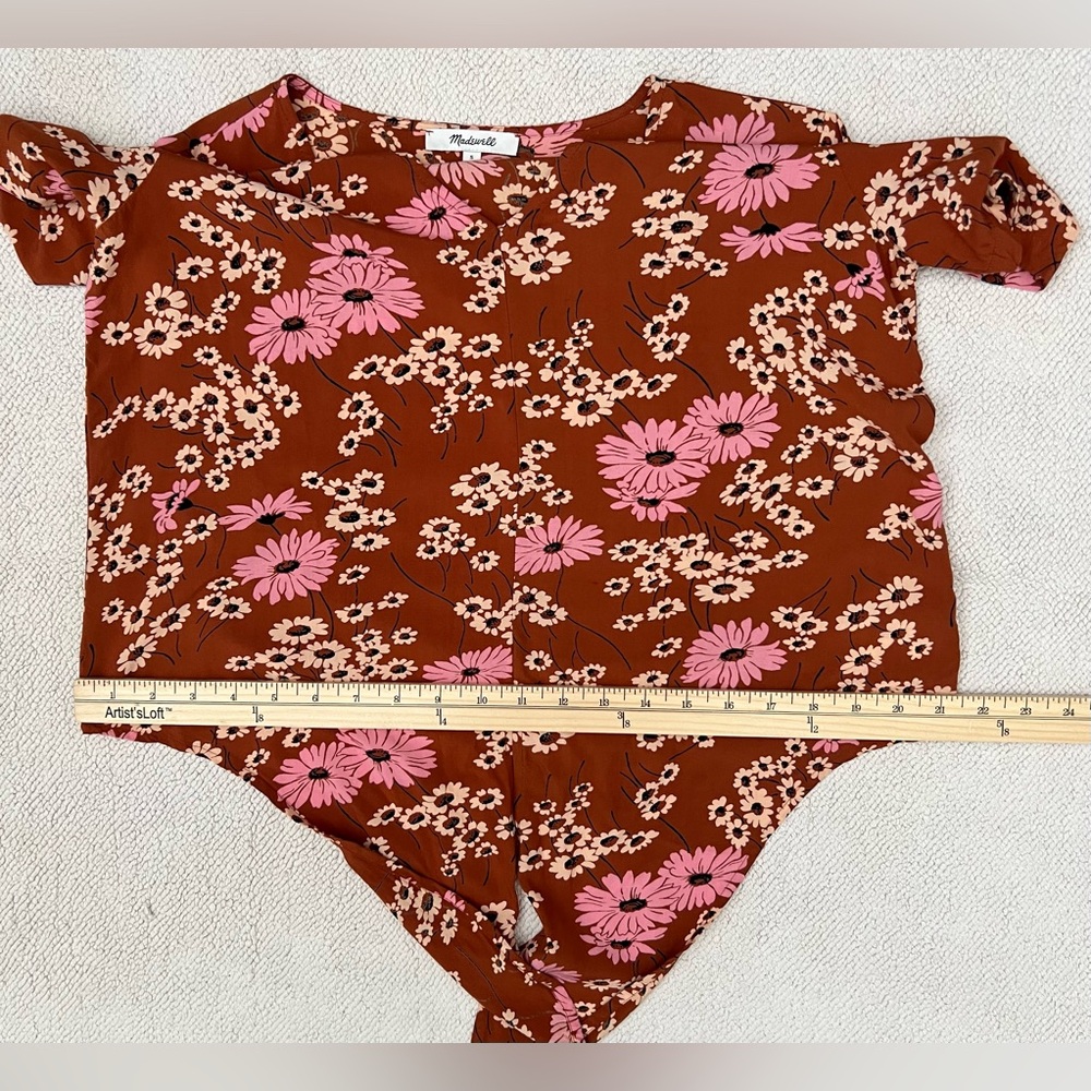 Madewell Novel Tie-Front Top in Hillside Daisies Multi Daisies Burnt Clay Size:S - Picture 13 of 15
